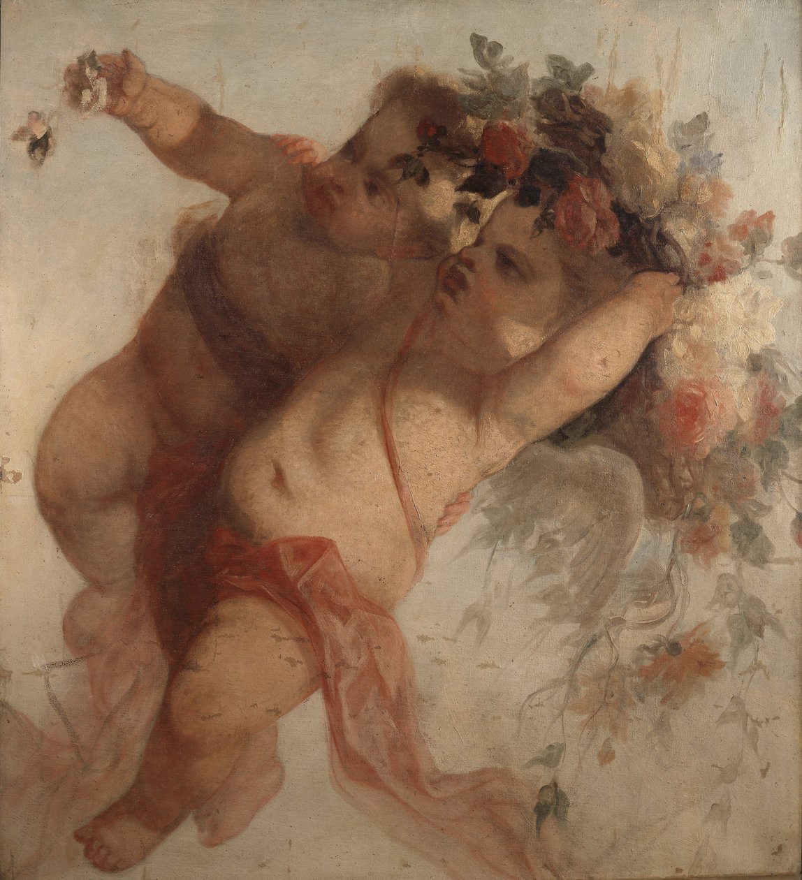 Kærlighedsmusiker, fragment af udsmykningen af Eldorado-maleriet af Adolphe Monticelli (1824-1886) Dim 100x90 cm Musee Grobet-Labadie af Adolphe Joseph Thomas Monticelli
