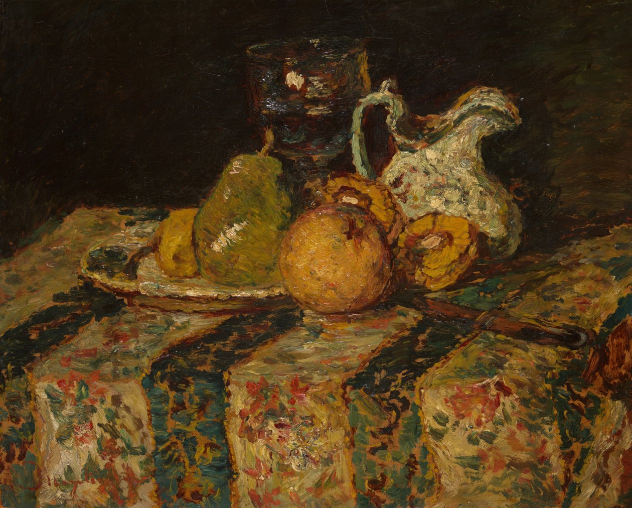 Stilleben med frugt og vinkande af Adolphe Joseph Thomas Monticelli
