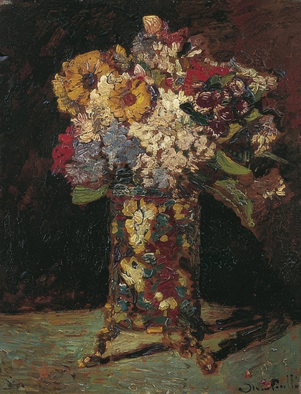 Stilleben med blomster. 1875 af Adolphe Joseph Thomas Monticelli
