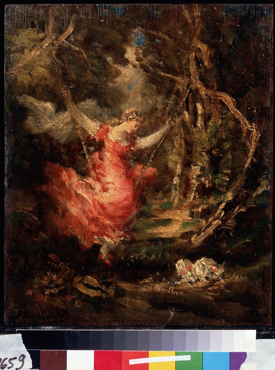 ""Sur la balancoire"" (På gyngen) Maleri af Adolphe-Thomas-Joseph (Adolphe Thomas Joseph) Monticelli (1824-1886). Olie på træ. Pushkin Museum, Moskva af Adolphe Joseph Thomas Monticelli