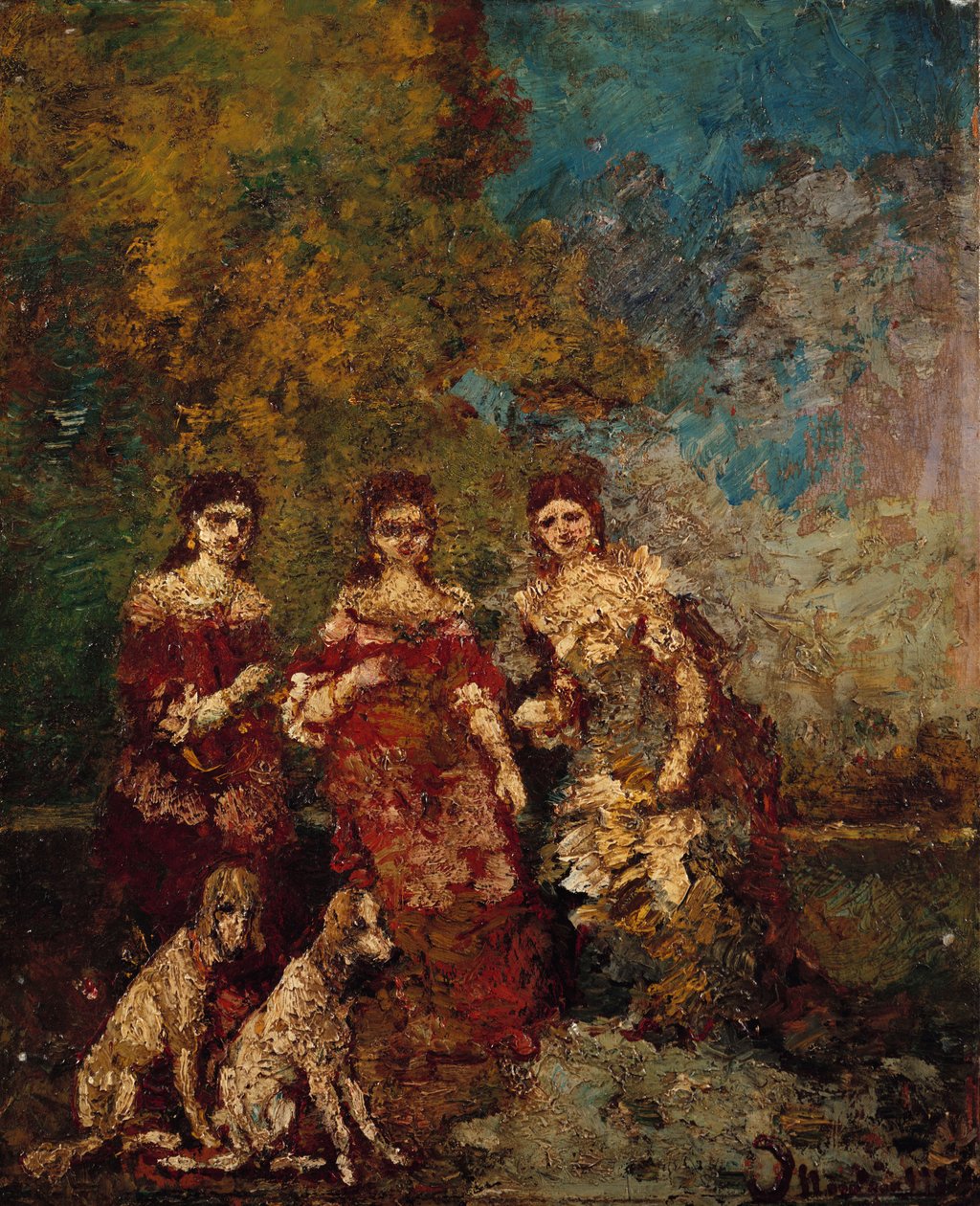 Tre kvinder i parken af Adolphe Joseph Thomas Monticelli