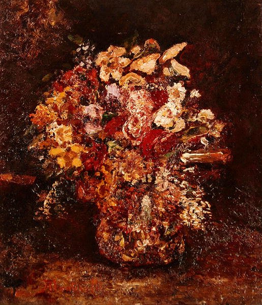Vase med blomster, ca. 1878-80 (olie på panel) af Adolphe Joseph Thomas Monticelli
