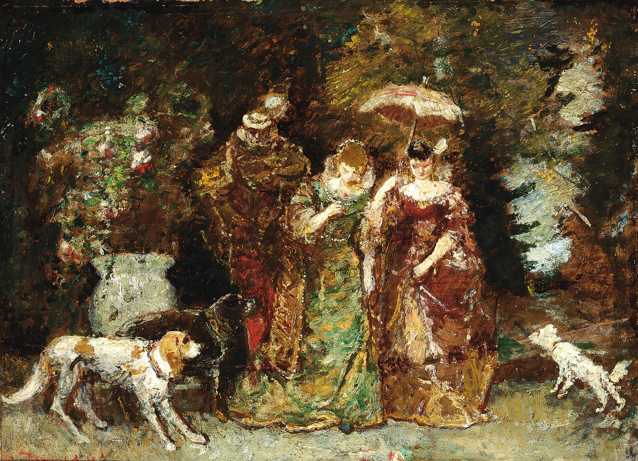 En sammenkomst i skoven af Adolphe Joseph Thomas Moticelli