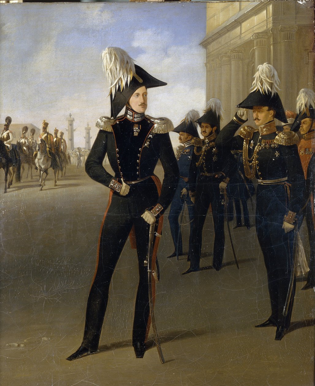 Kejser Nicholas I accepterer den officielle rapport fra prinsen Lobanov-Rostovsky (olie på lærred) af Adolphe Ladurner