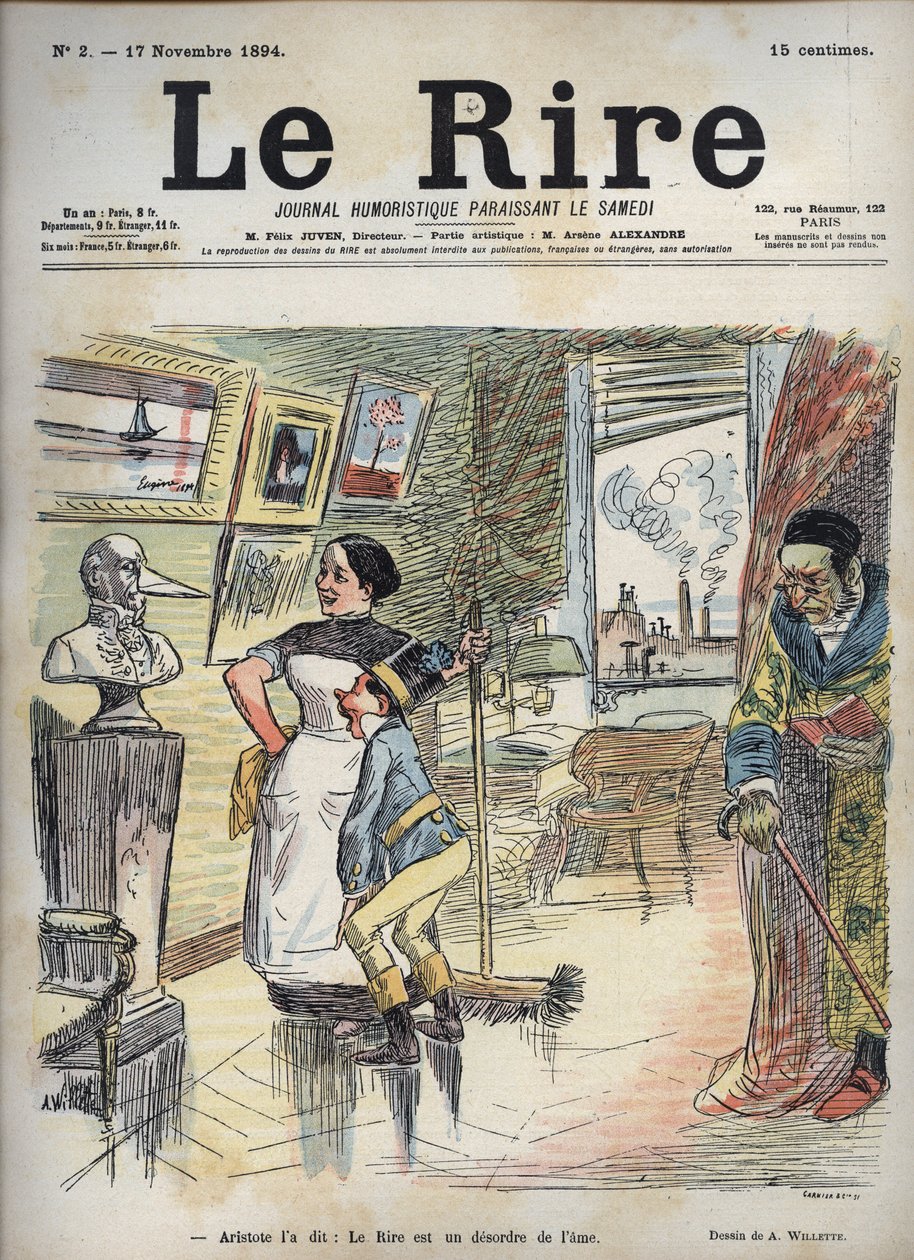 Aristoteles sagde det: Latteren er en forstyrrelse af sjælen - tegning af Adolphe Willette (1857-1926) til "Latteren" af 17. november af Adolphe Leon Willette
