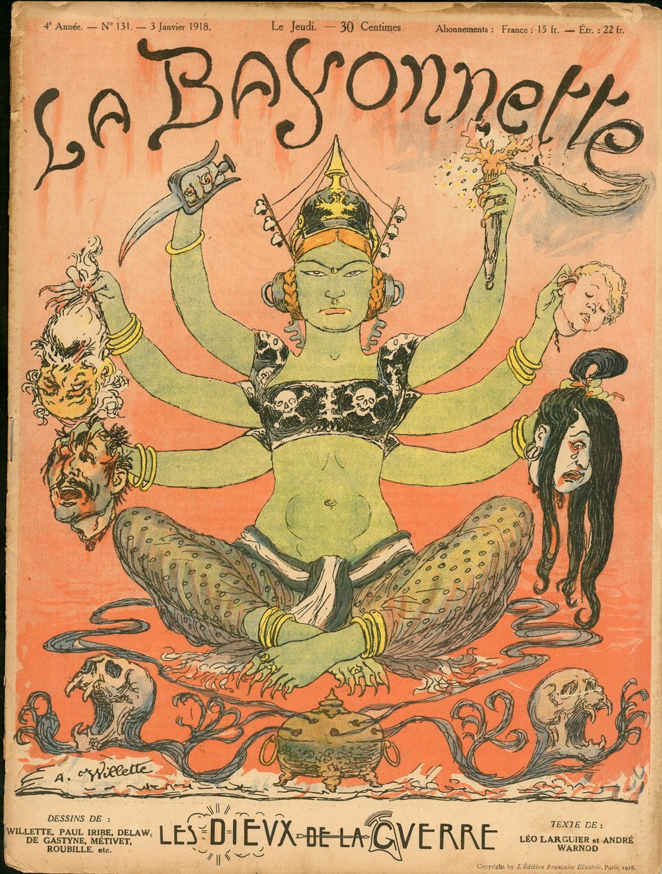 Cover af "" La Baionnette"", Satirical en Colours af Adolphe Leon Willette