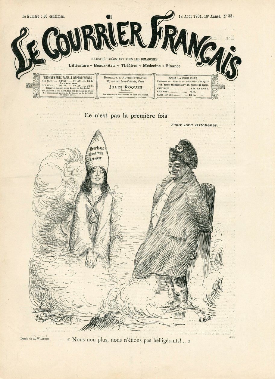 Cover af "" Le Courrier francais", nummer 33, satirisk i B & H af Adolphe Leon Willette