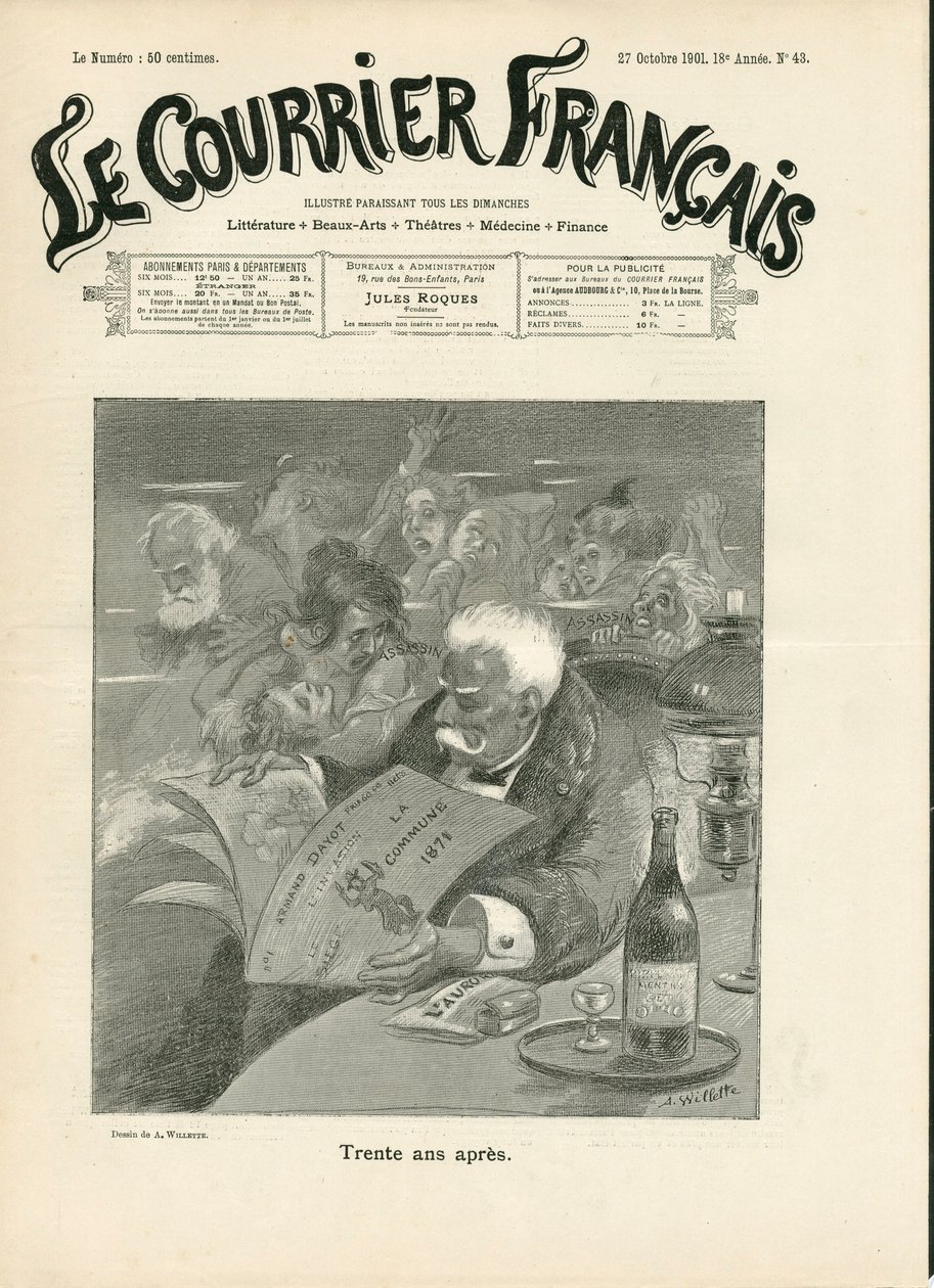 Cover af "" Le Courrier francais", nummer 43, satirisk i B & H af Adolphe Leon Willette