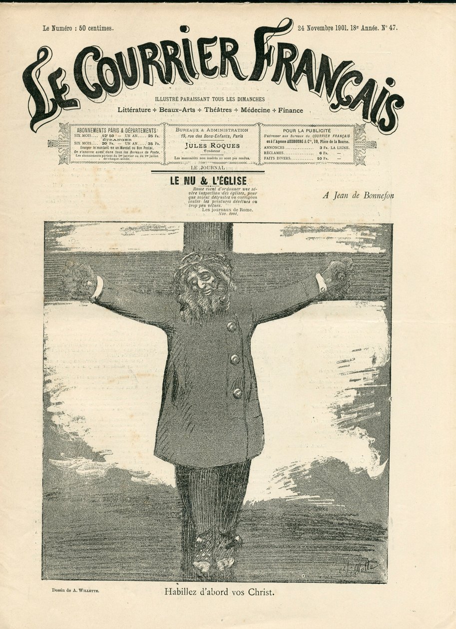 Cover af ""The Courier francais"", nummer 47, satirisk i B & H af Adolphe Leon Willette