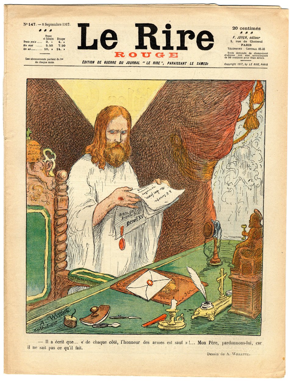 Cover af "" Den røde latter", Satirisk i farver af Adolphe Leon Willette