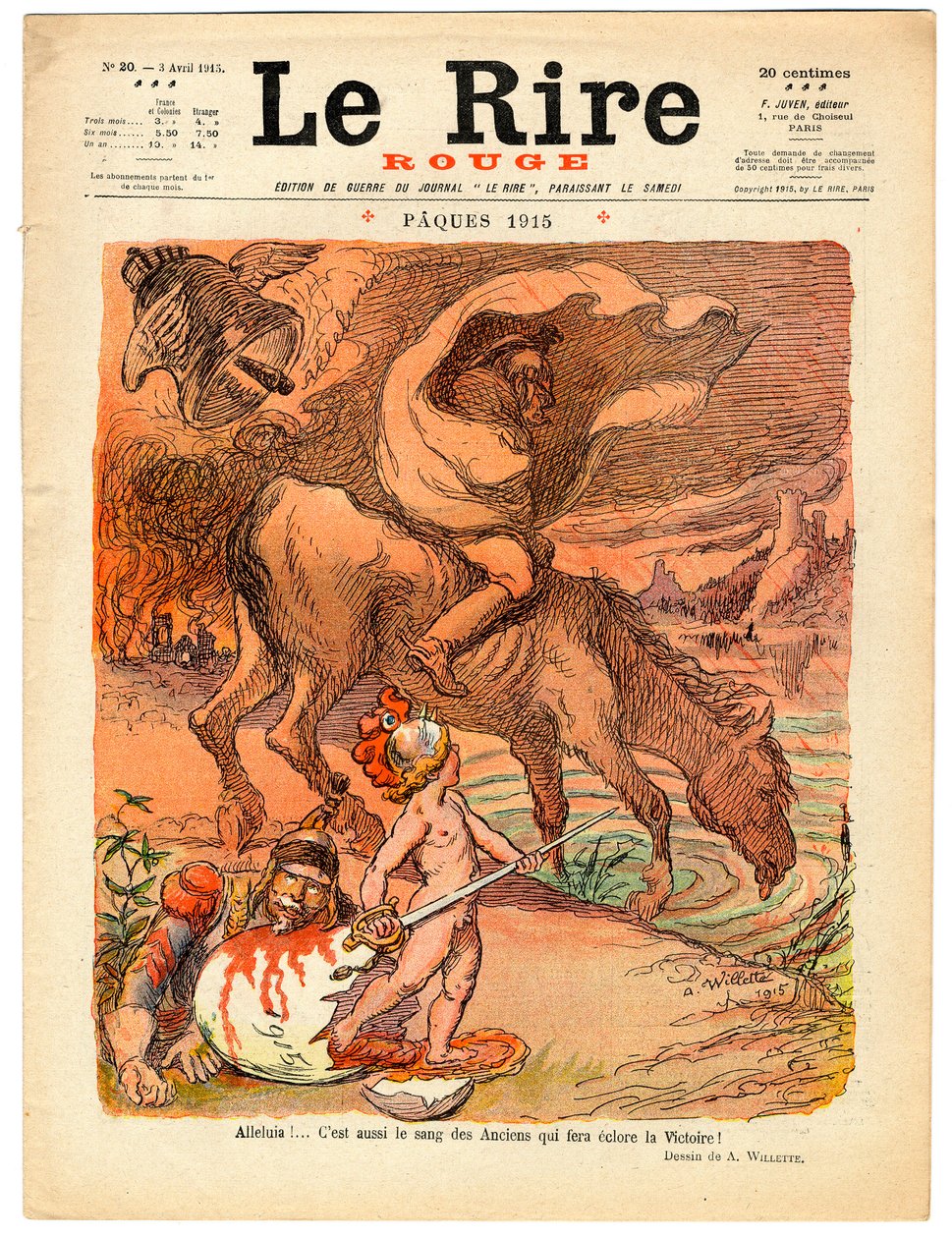 Cover af "" Den røde latter", Satirisk i farver af Adolphe Leon Willette