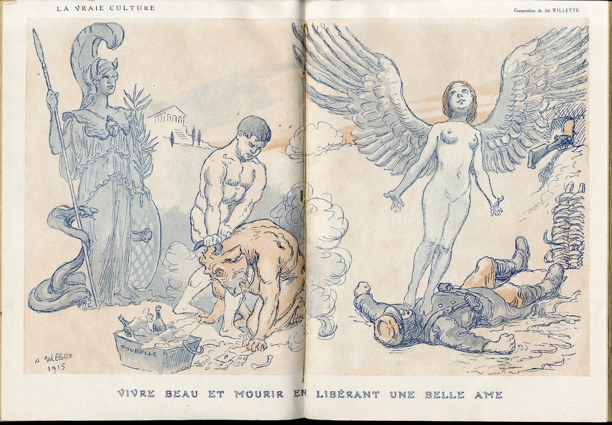 Illustration af Adolphe dit Willette (1857-1926) i "" Fantasio""", 01/05/15 - At leve smukt og dø ved at frigive en smuk sjæl - War of 14 -18, Døde lig, Barbary/Kultur, Jam of Skull - Soldater af Adolphe Leon Willette