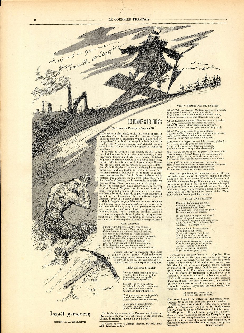 Den engelske kurer, satirisk i sort/hvid af Adolphe Leon Willette