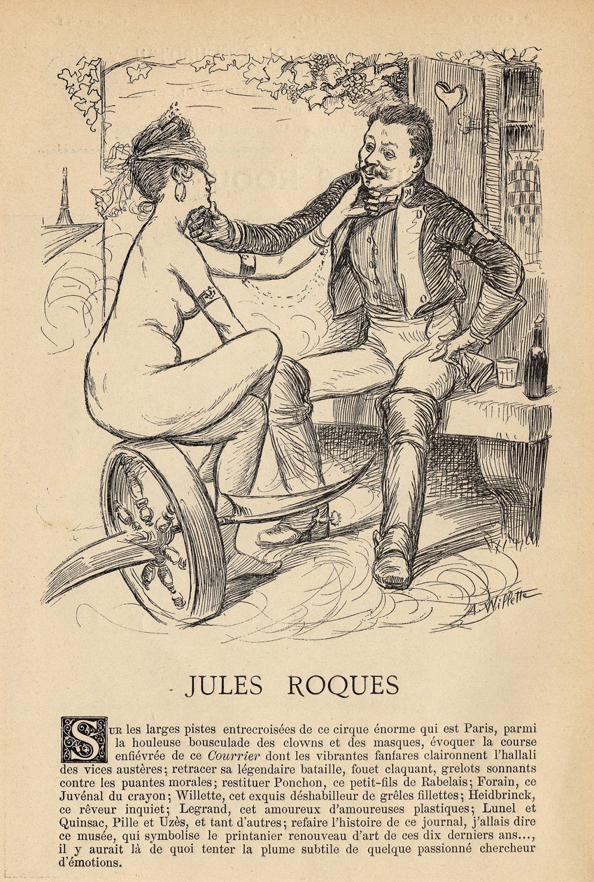 Nutidens mænd, nummer 411, illustration af Adolphe dit Willette (1857-1926): Press, Le Courrier Français, Roques Jules (19.-20. århundrede) af Adolphe Leon Willette