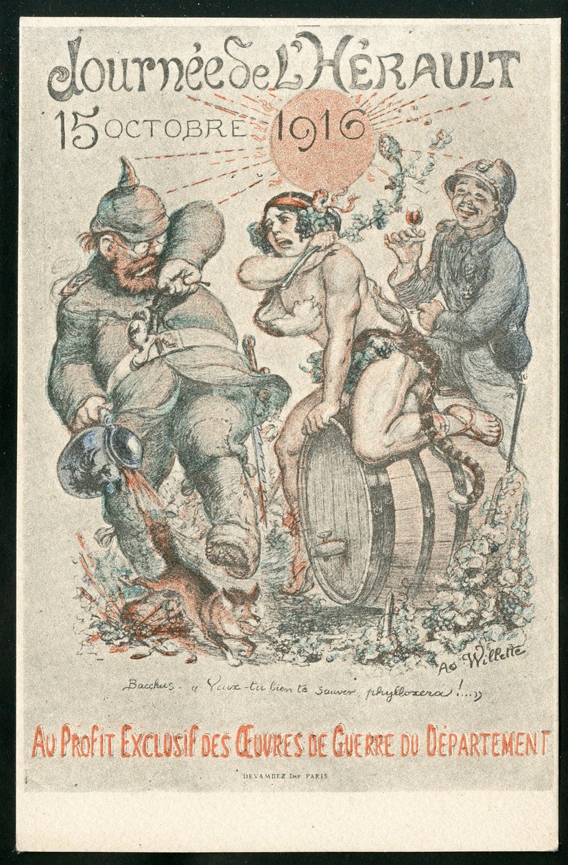 Postkort, satirisk i farver af Adolphe Leon Willette