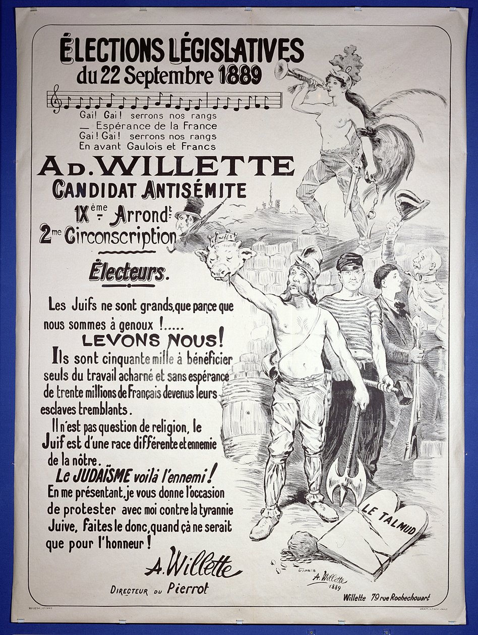 Plakat, der promoverer valget af kunstneren ved de lovgivende valg i september 1889 af Adolphe Leon Willette