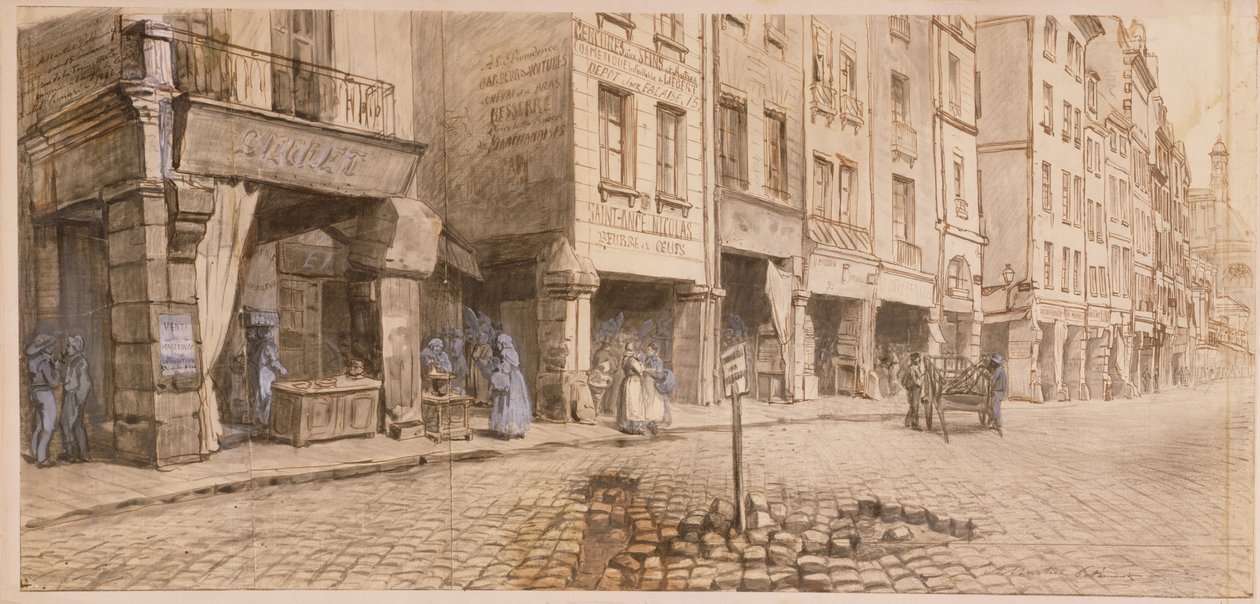 A Street (pen & blæk og wc på papir) af Adolphe Martial Potemont