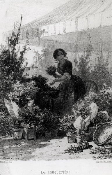 The Flower Seller, midten af 1800-tallet (s/h-foto) af Adolphe Mouilleron