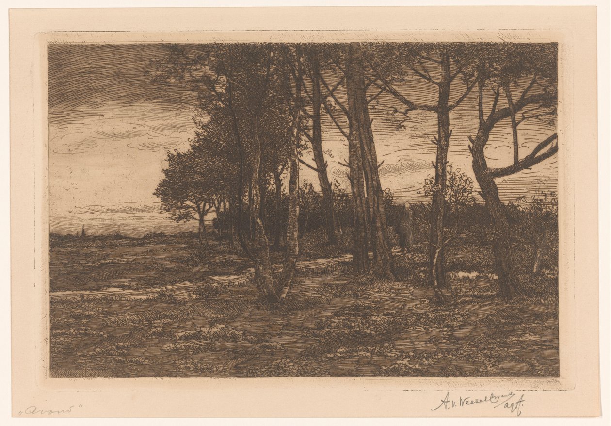 Landskab med træer Aften (titel på objekt) af Adolphe P.H J. van Weezel Errens (signed by artist)