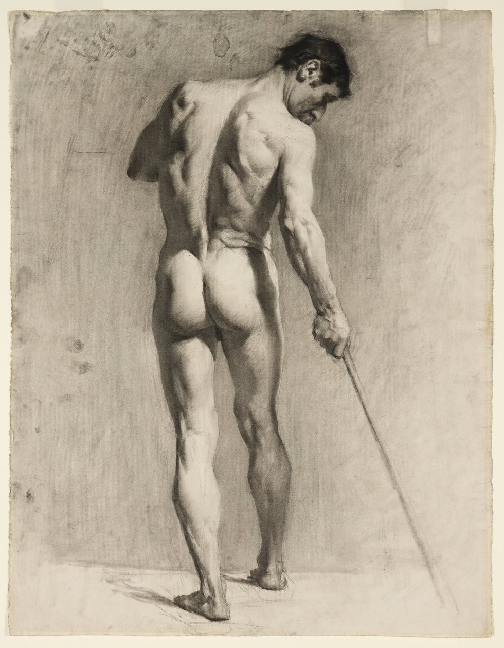Livstegning af en mandlig nøgen med stok, ca. 1910-12 (kridt på papir) af Adolphe Valette