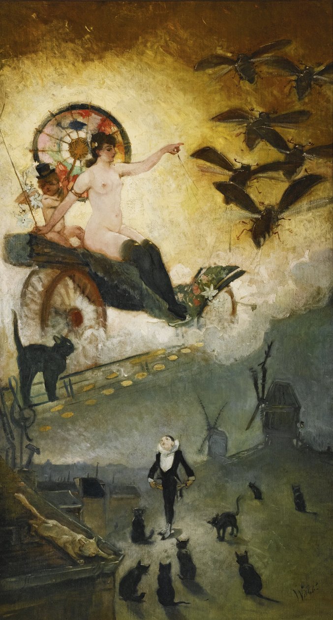 Farvel til det nittende århundrede. Design til udsmykningen af Cabaret spillestedet Le Chat Noir i M af Adolphe Leon Willette