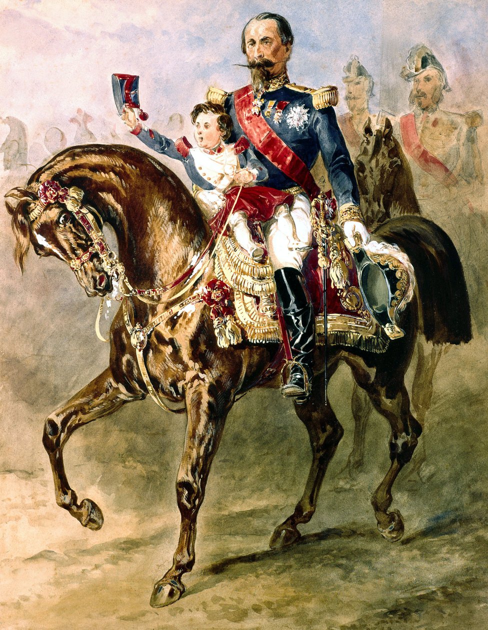 Napoleon III med sin søn Louis Napoleon ridehest af Adolphe Yvon