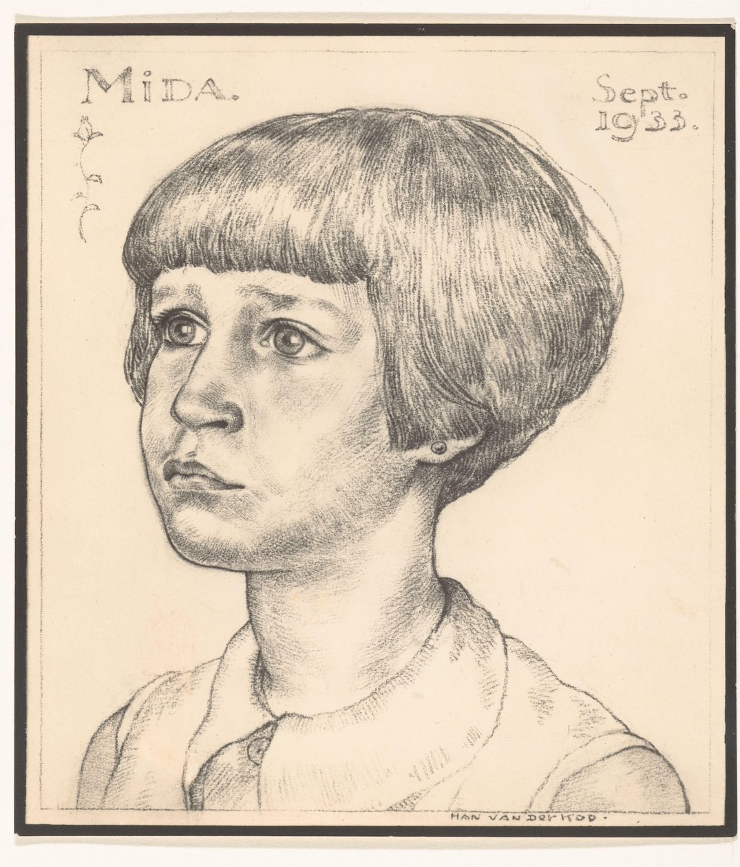 Fotogengivelse af et portræt af Mida af Han van der Kop Mida september 1933 (titel på objekt) af Adriaan Bijl (attributed to)