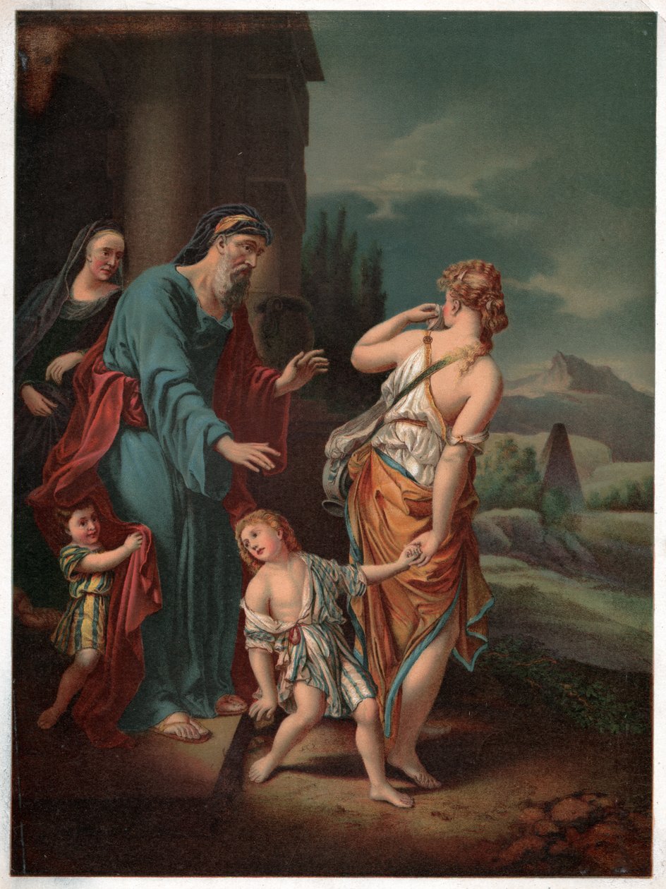 Abraham og Hagar. (Litografi, ca. 1880) af Adriaan van der (after) Werff