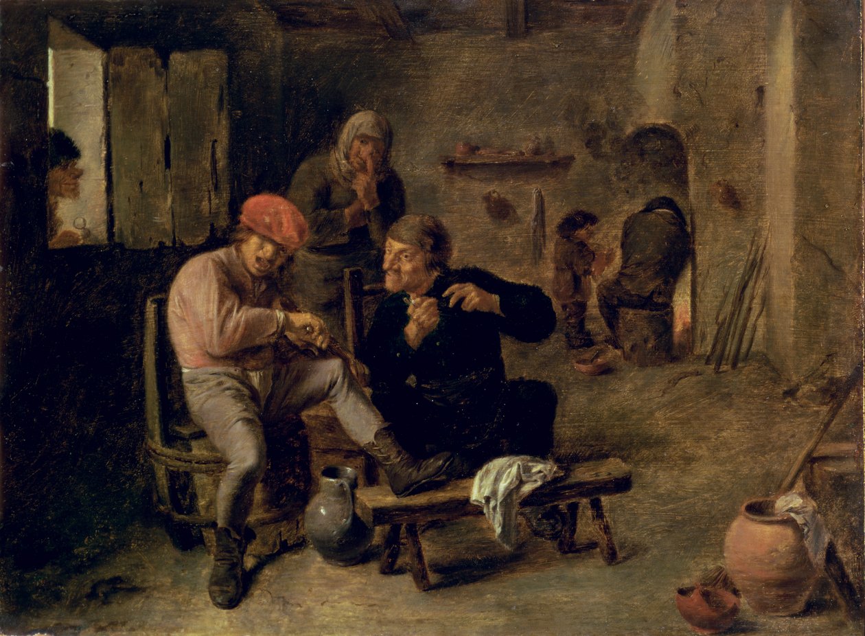 Taverna Scene, eller landsbyens spillemand, 1634-8 (panel) af Adriaen Brouwer