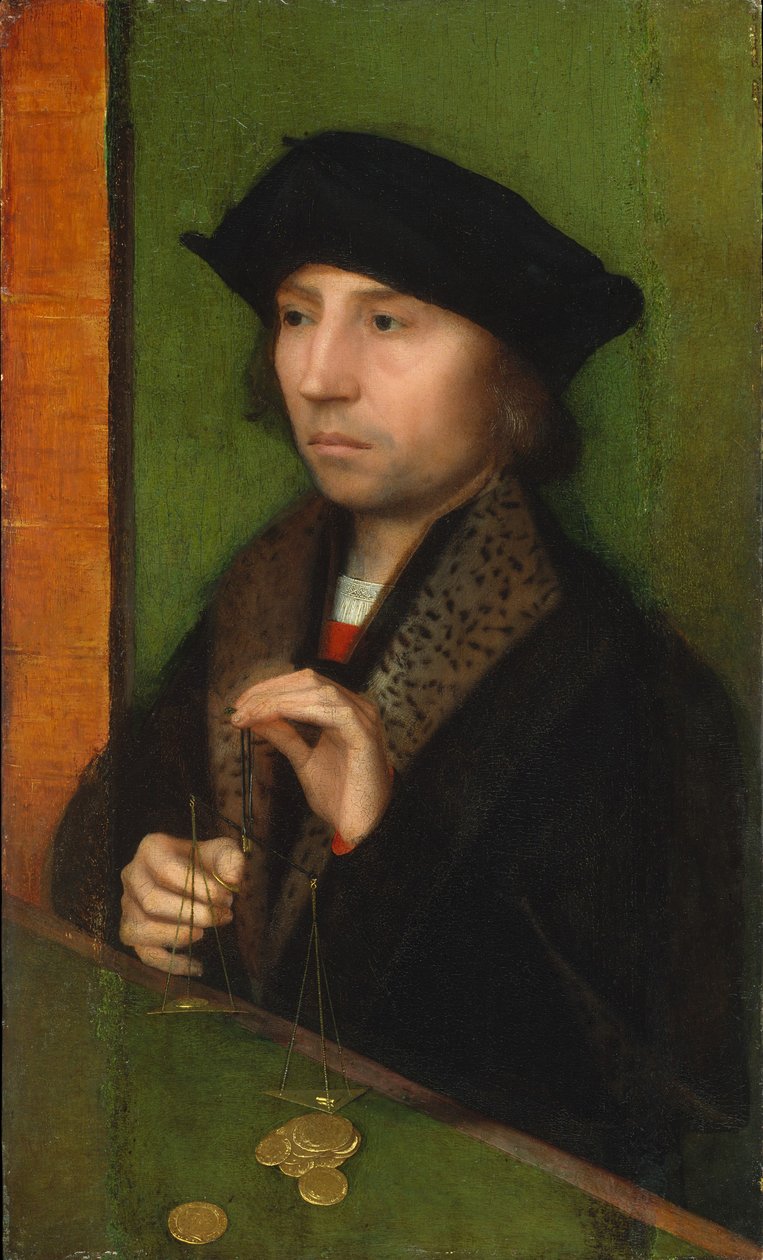 Mand, der vejer guld, ca. 1515-20 af Adriaen Isenbrandt or Isenbrant