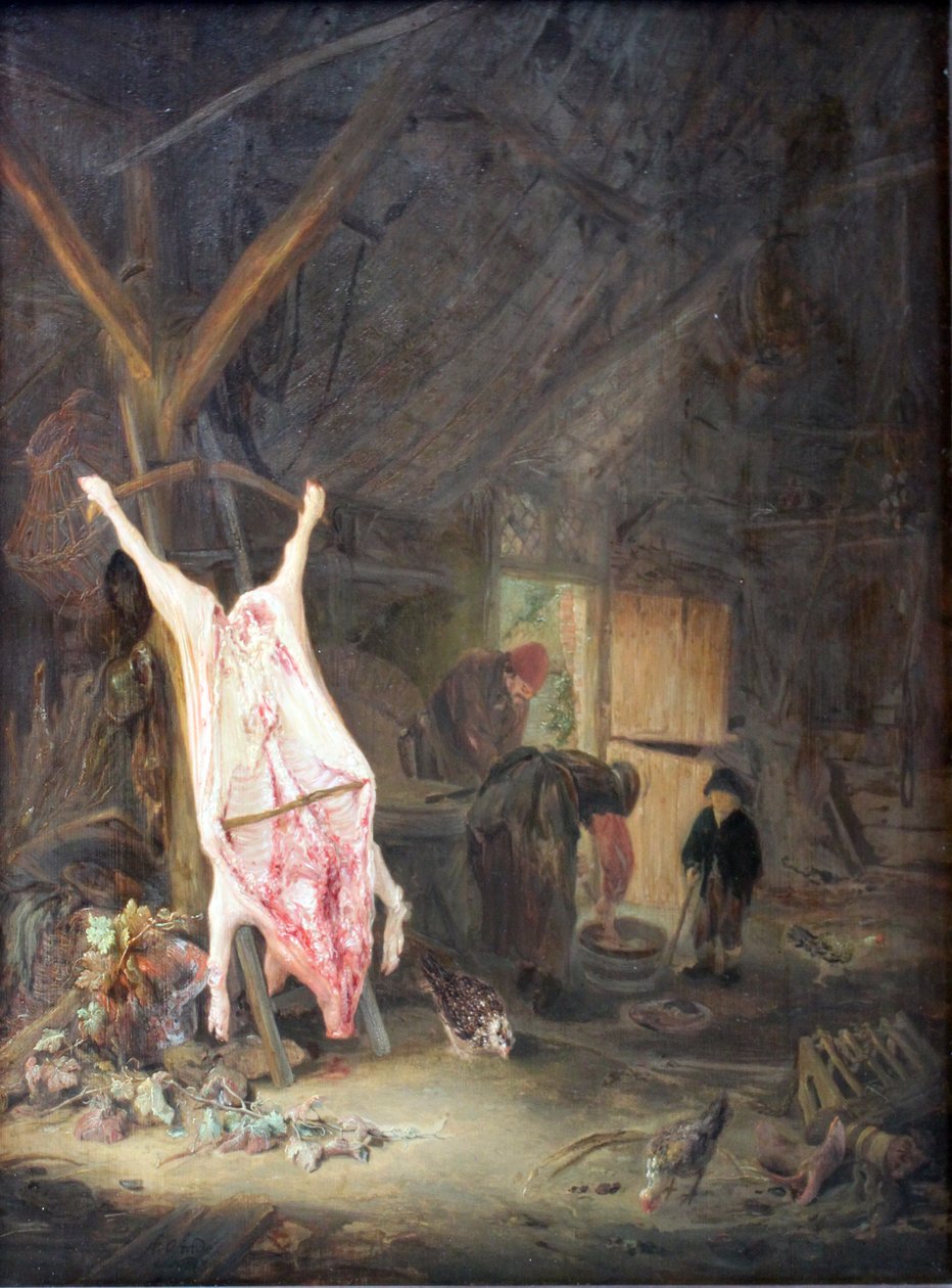 Slagtet gris i en stald af Adriaen Jansz. van Ostade