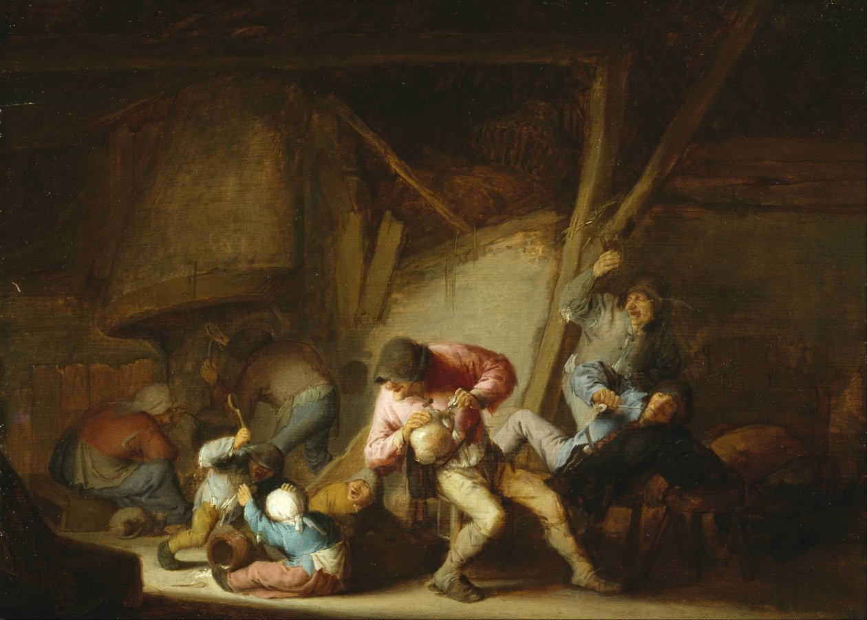 Interiør med drikkefigurer og grædende børn af Adriaen Jansz. van Ostade