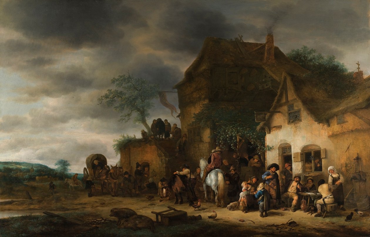 Rejsende gjorde holdt på en kro på landet af Adriaen Jansz. van Ostade