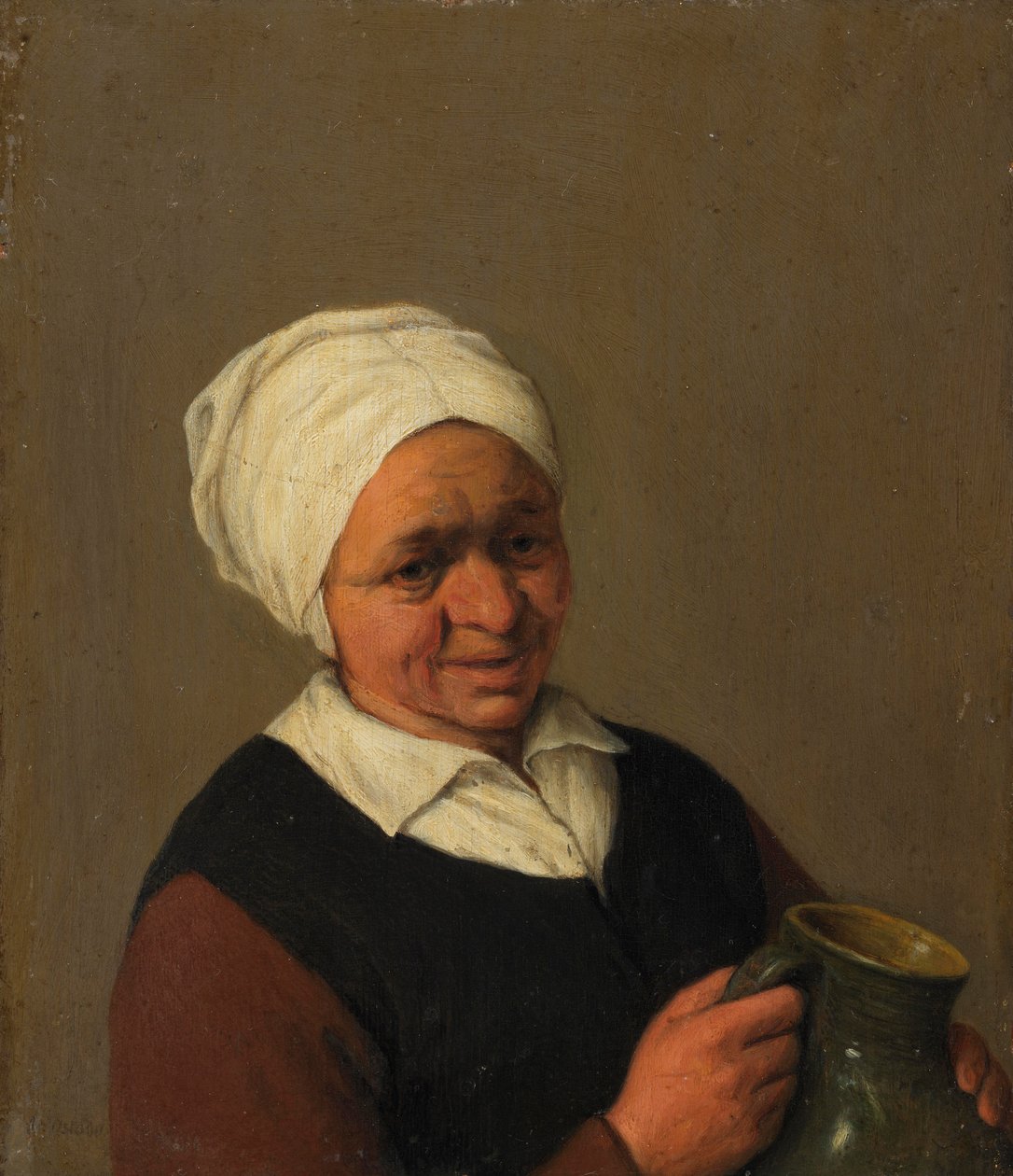 Gammel bondekone holder en kande, c.1643 af Adriaen Jansz. van Ostade