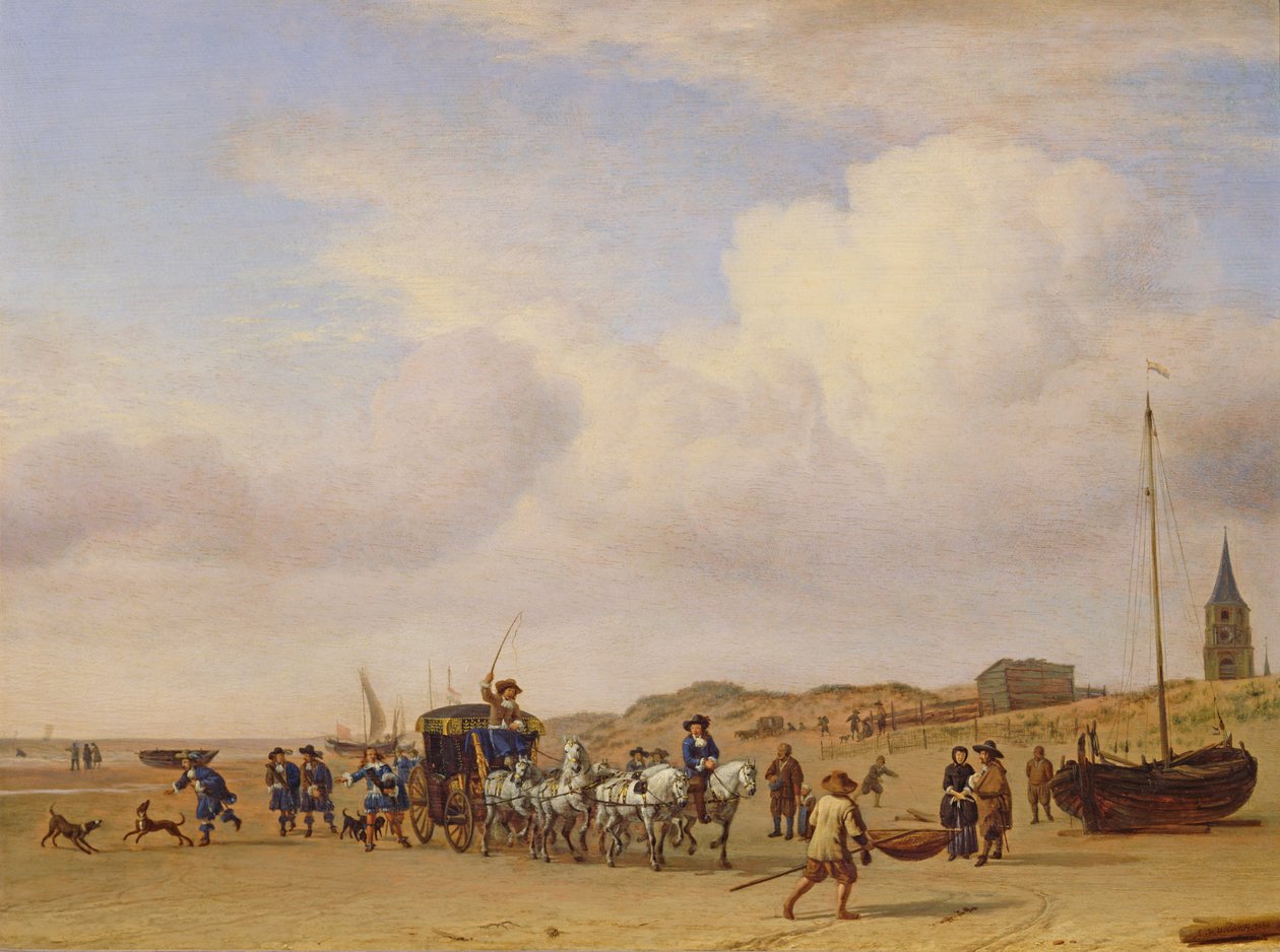 Ædelvogn på stranden ved Scheveningen, 1660 af Adriaen van de Velde