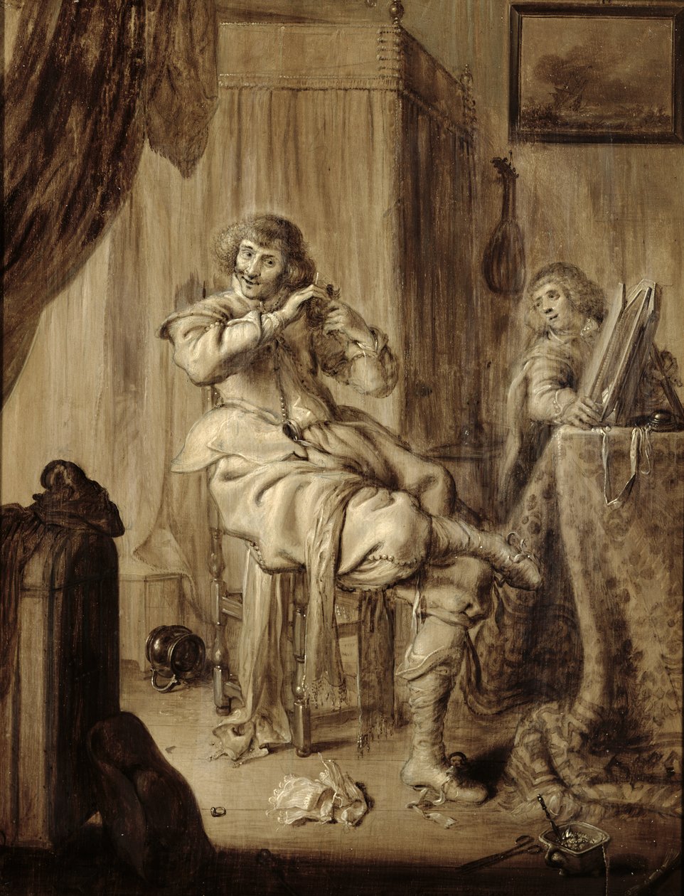En gentleman ved sit toilet, 1660 af Adriaen van de Venne