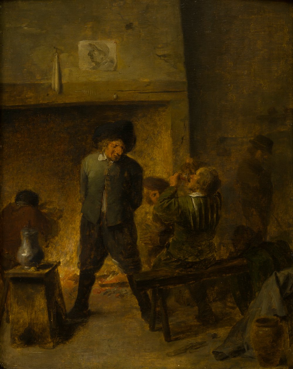A Tavern Scene, ca. 1625-38 (olie på panel) af Adriaen (follower of) Brouwer