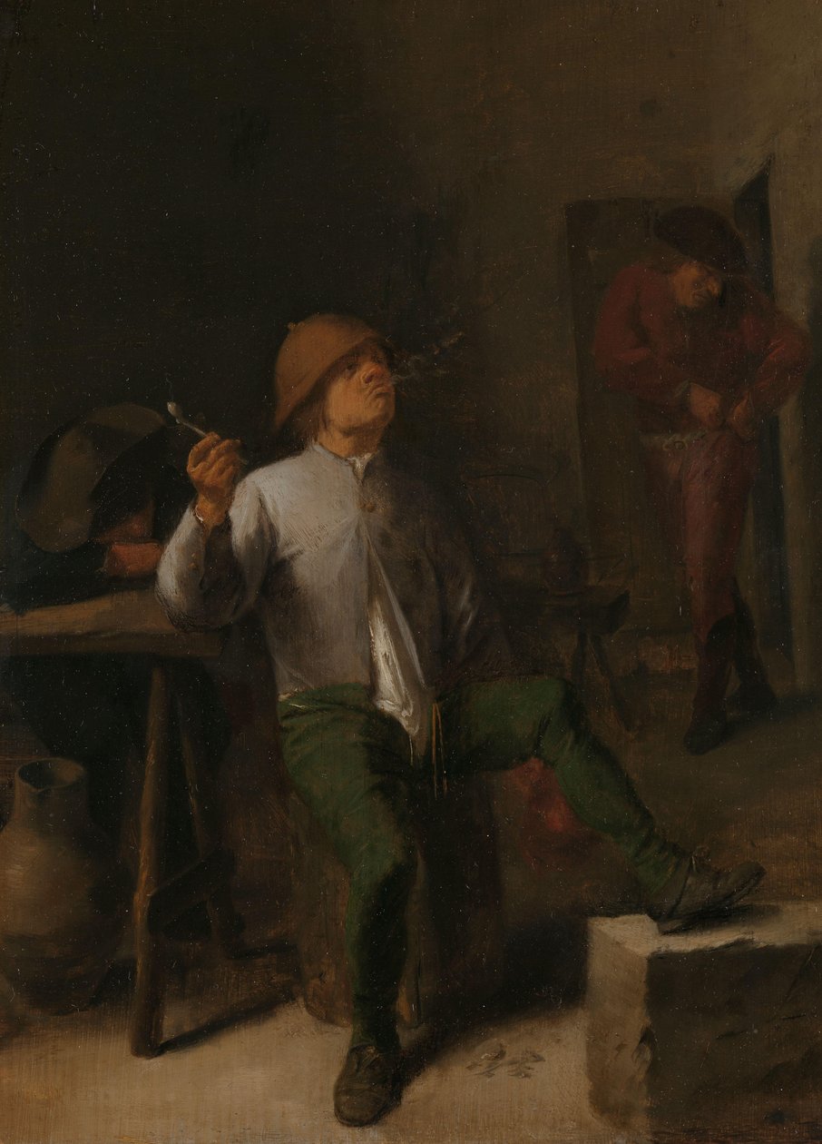 Rygeren Mand ryger i et værtshus af Adriaen Brouwer (attributed to)