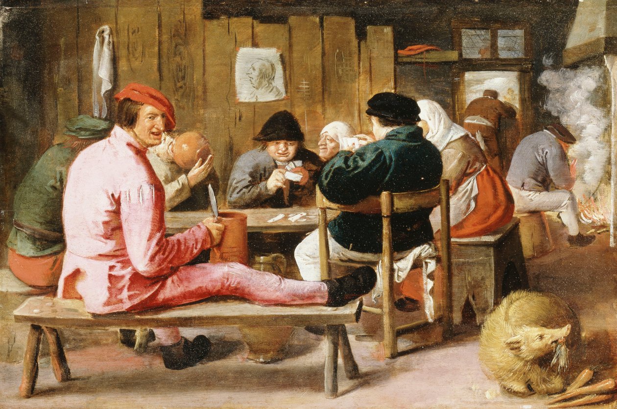 Boors ryger og drikker ved et bord i et værtshus, ca. 1625 af Adriaen Brouwer