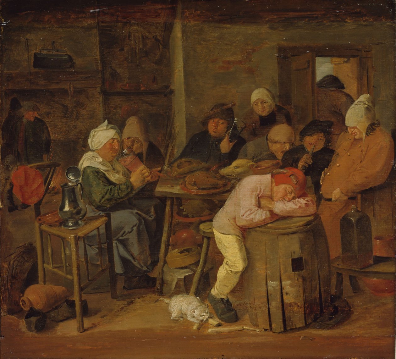Bønder i et interiør (Slagtefesten) af Adriaen Brouwer