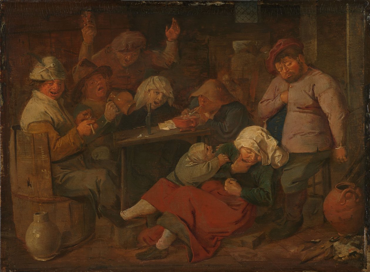 Fattige mennesker drikker på et værtshus, ca. 1625-1630 (olie på panel) af Adriaen Brouwer