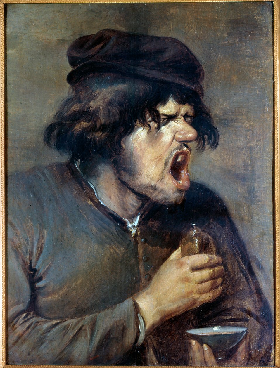 Den dårlige læge En mand, der klatrer, mens han drikker en medicin. Maleri af Adrian Brouwer (1605-1638) (ec.flam.) 1600-tallets Dijon, Musee des Beaux Arts af Adriaen Brouwer