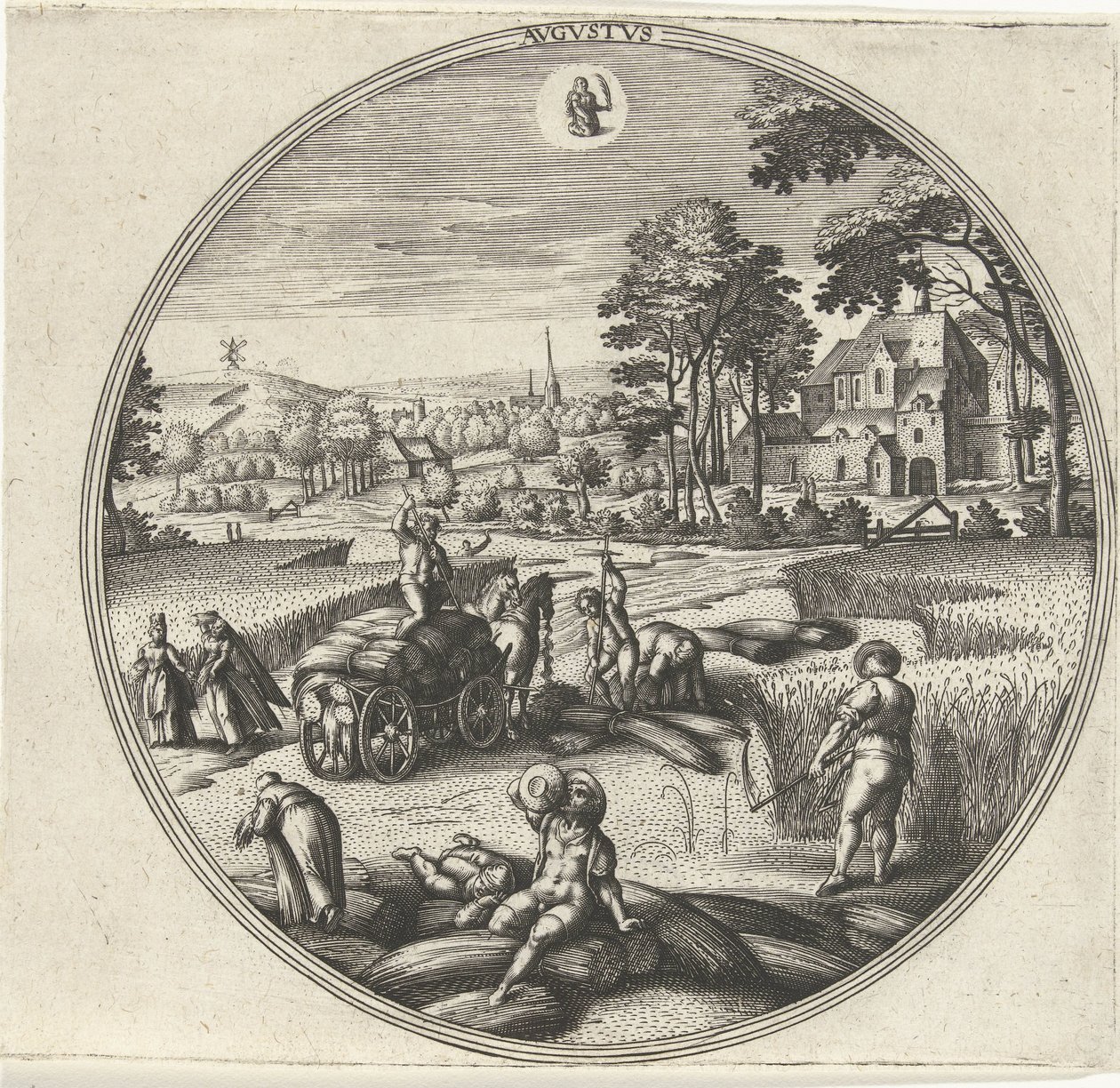 august Avgvstvs (titel på objekt) De tolv måneder (serietitel) af Adriaen Collaert