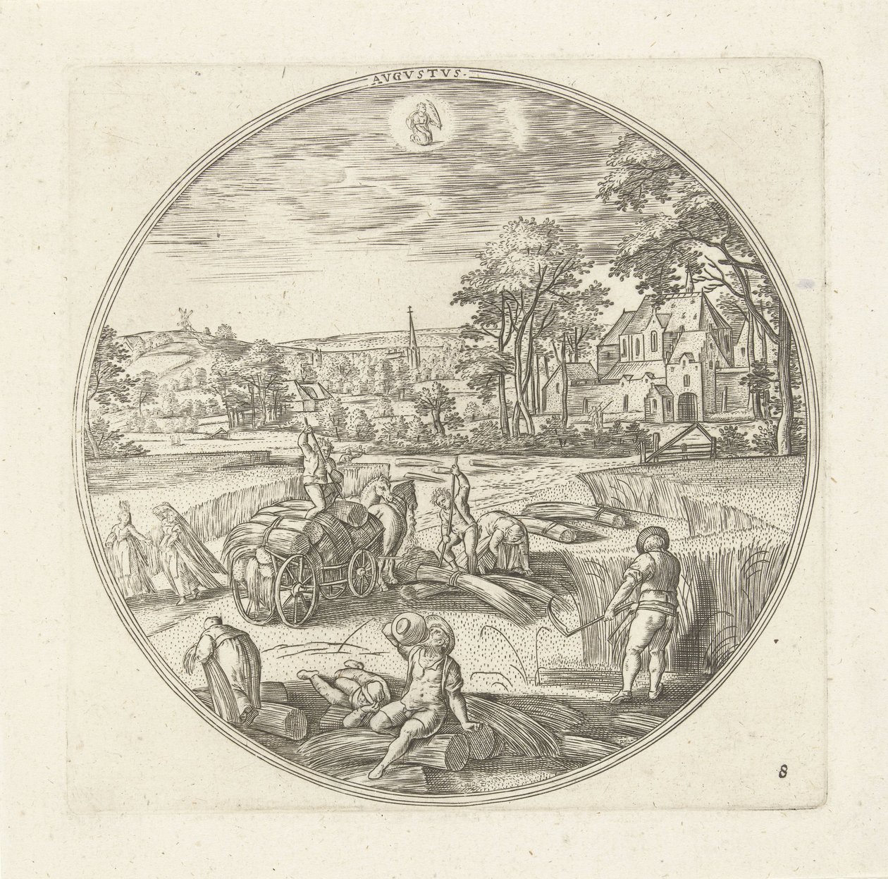 august Avgvstvs (titel på objekt) De tolv måneder (serietitel) af Adriaen Collaert