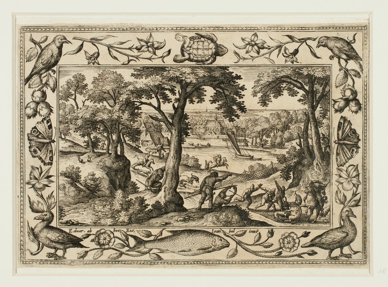 Vildsvinejagt, fra Landskaber med scener fra Det Gamle og Det Nye Testamente og Jagtscener af Adriaen Collaert