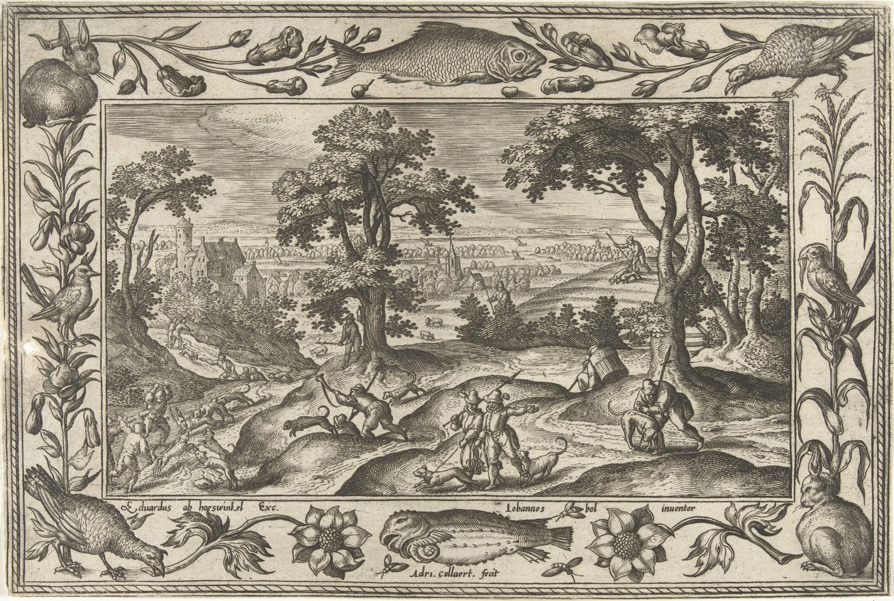 harejagt Landskaber med bibelske, mytologiske scener og jagtscener (serietitel) af Adriaen Collaert