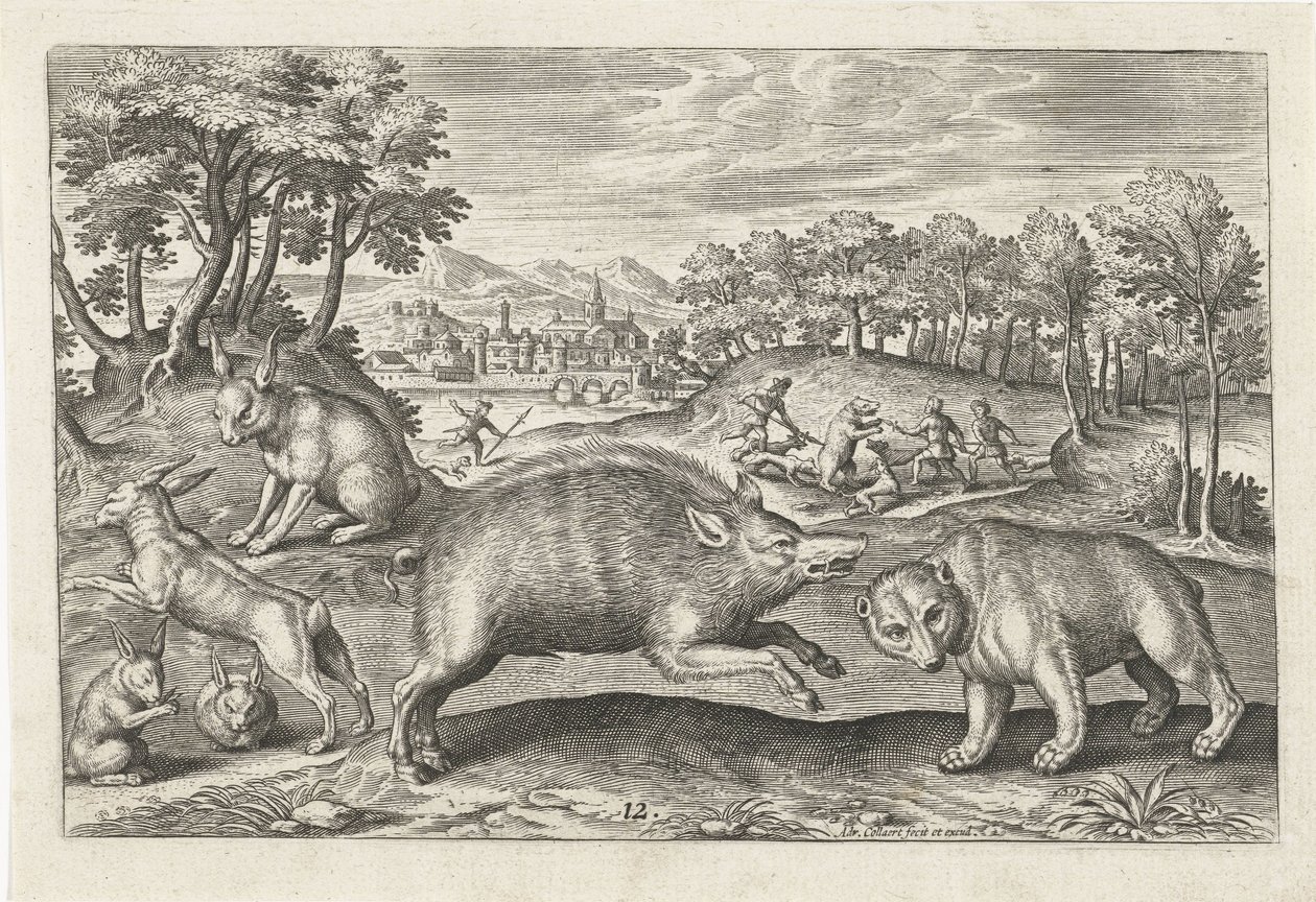 jagt vildt Firebenede dyr (serietitel) Animalivm Qvaddrvpedvm (serietitel) af Adriaen Collaert