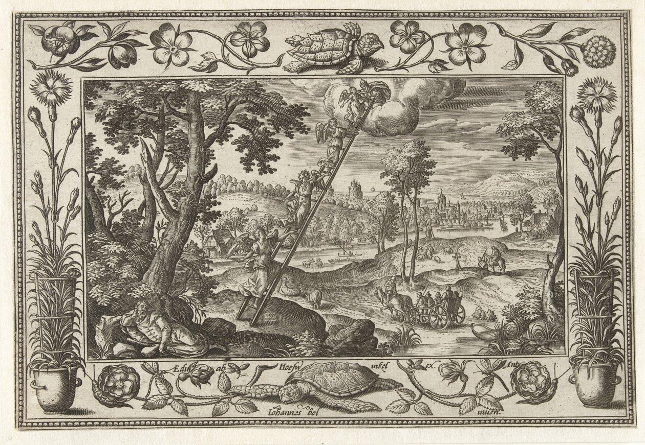 Jakobs stige Landskaber med bibelske, mytologiske scener og jagtscener (serietitel) af Adriaen Collaert