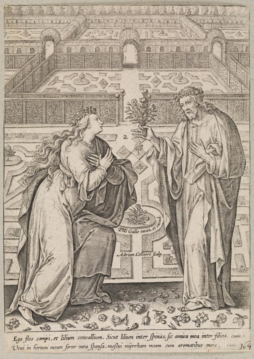 Kristus og hans brud, Ecclesia, i en have af Adriaen Collaert