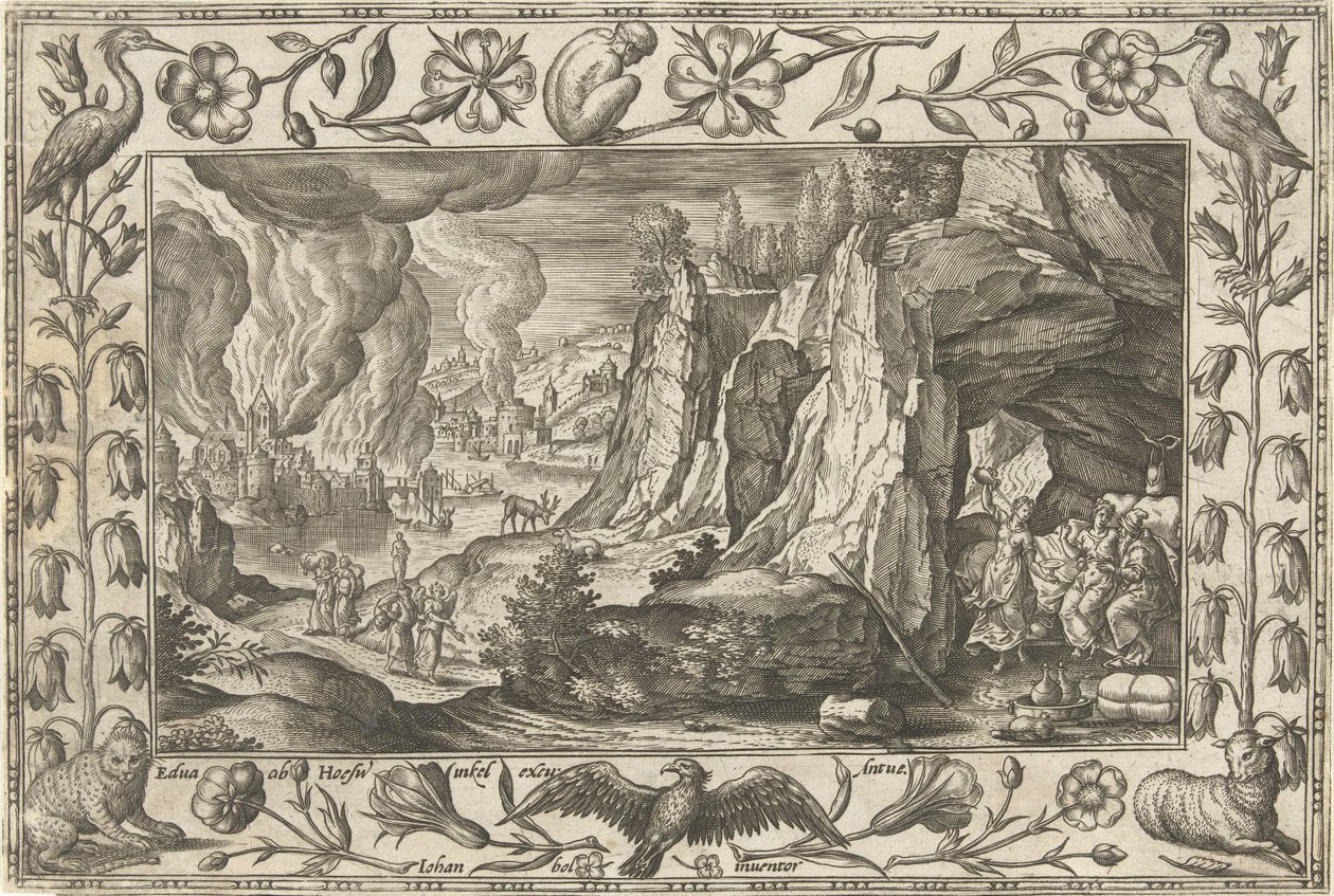 Lot og hans døtre Landskaber med bibelske, mytologiske scener og jagtscener (serietitel) af Adriaen Collaert